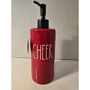 Rae Dunn "Cheer" text Soap Dispenser Red Ceramic Pump Artisan Collection